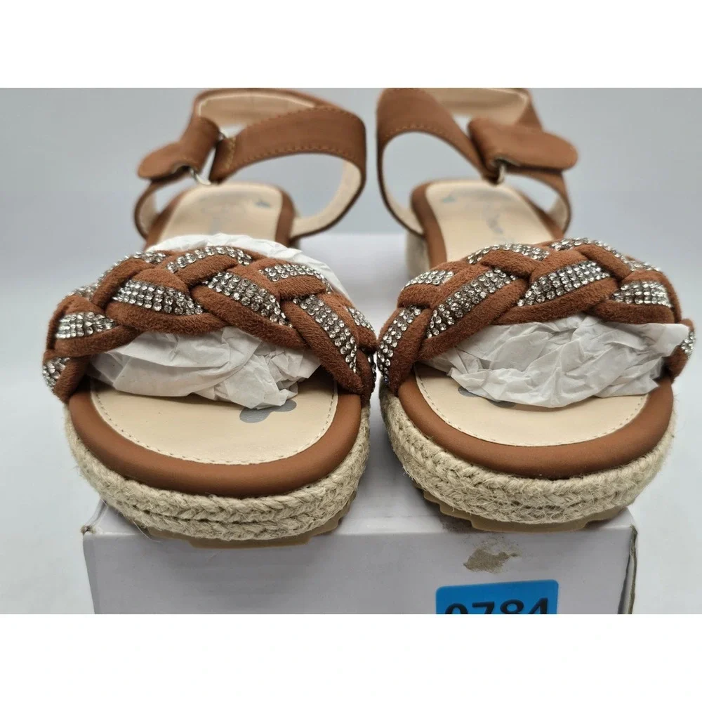 NIB Dream Pairs Girls Espadrille‎ Flatform Platform Wedge Sandal - Brown - Sz 13